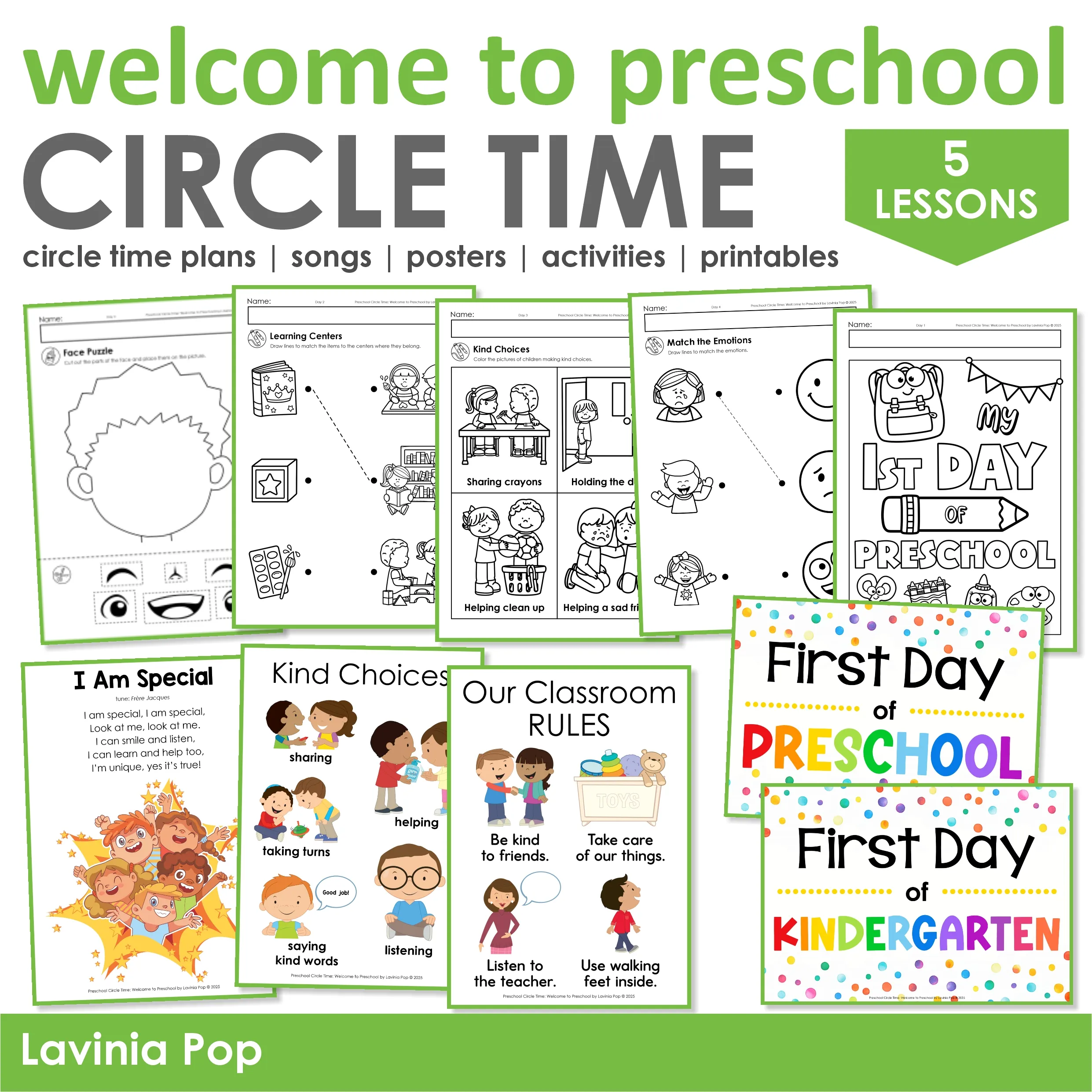 Welcome to Preschool Circle Time Plan Activities Welcome to Preschool Circle Time Plan with five complete Circle Time lessons, printable worksheets, classroom posters, songs, crafts, first day signs, and social-emotional learning activities for Preschool, Pre-K, TK, and Kindergarten classrooms.