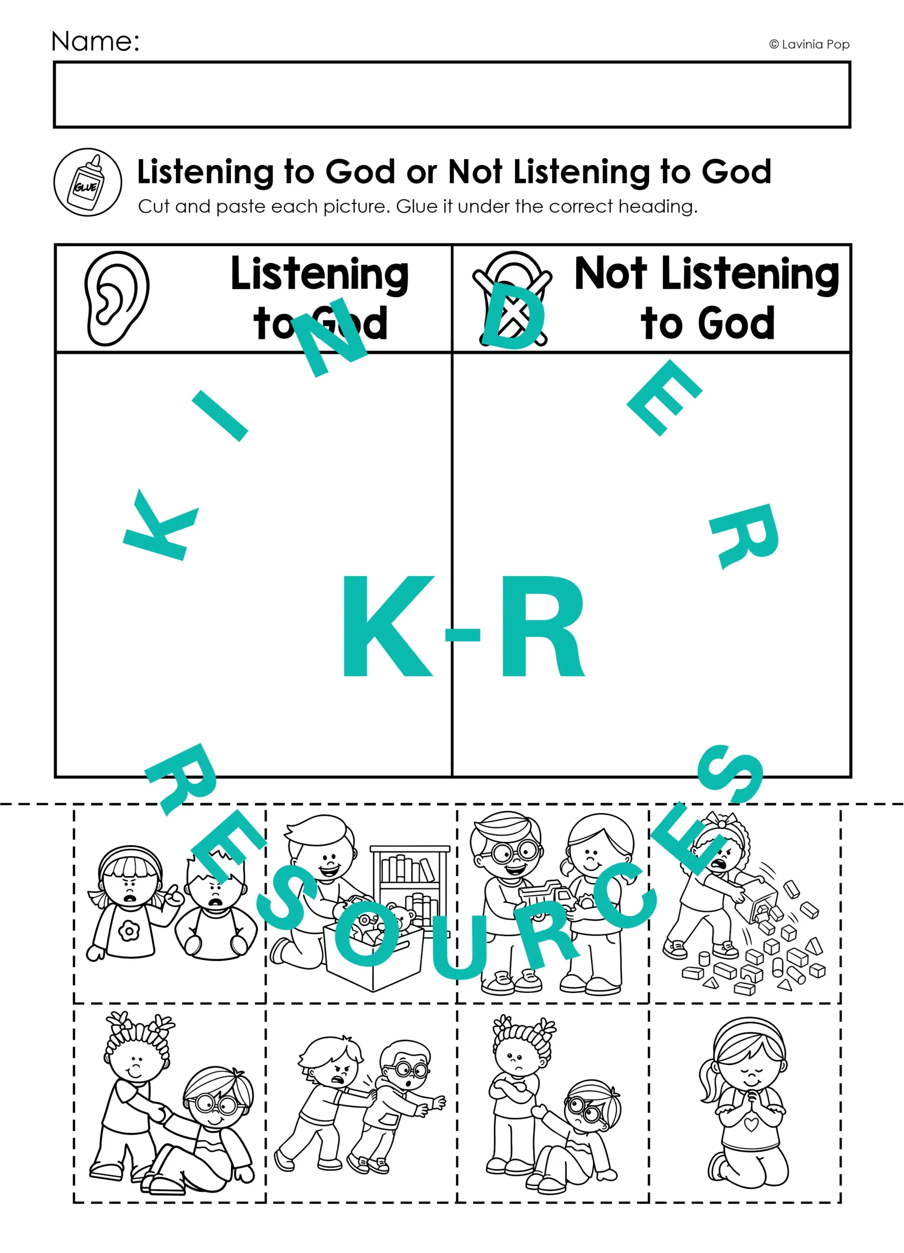 Tower of Babel Listening to God Cut and Paste Worksheet Tower of Babel listening to God cut and paste worksheet sorting pictures into Listening to God and Not Listening to God categories