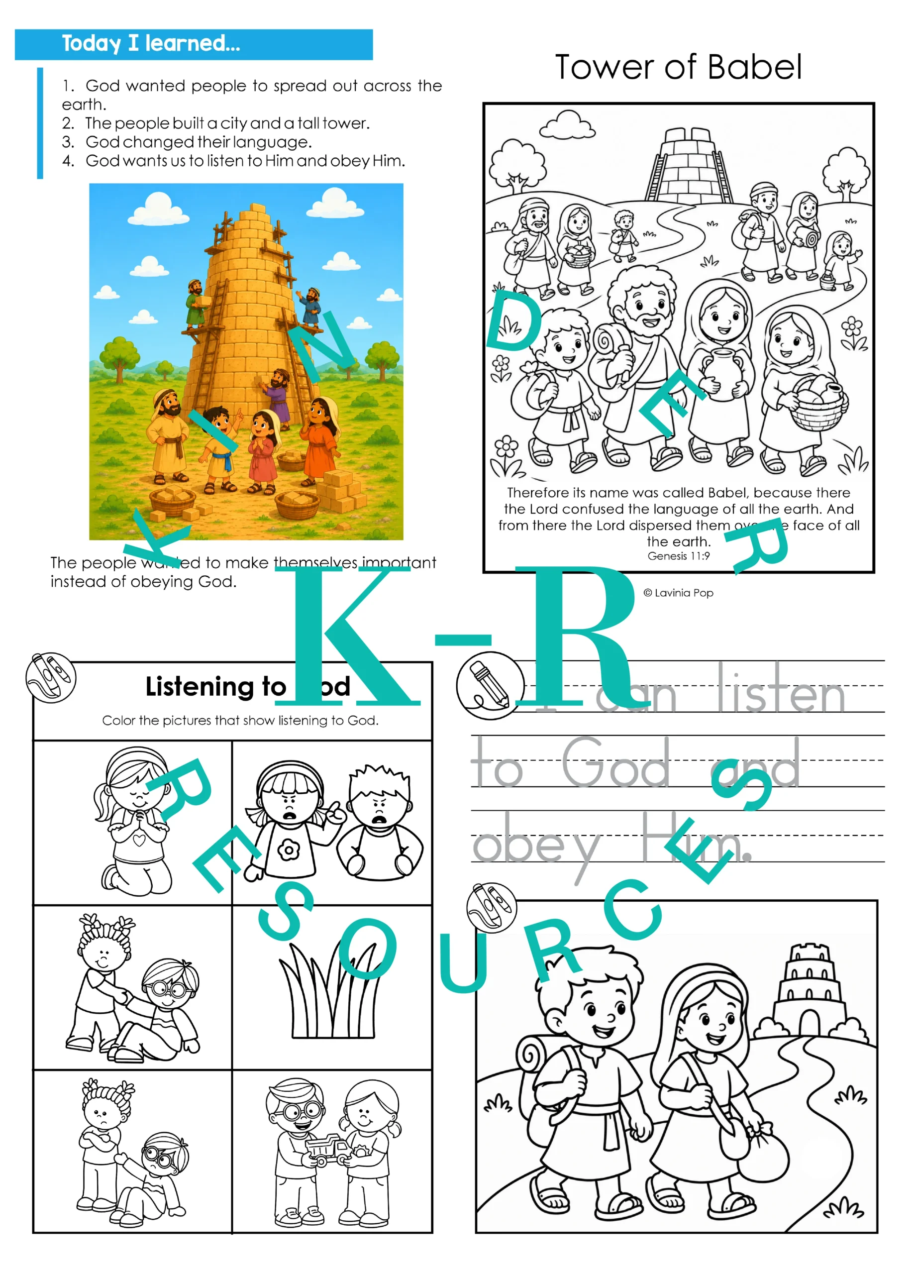 Tower of Babel Preschool Bible Lesson Take Home Booklet Pages Tower of Babel preschool take home booklet pages with coloring, tracing, and listening to God activities