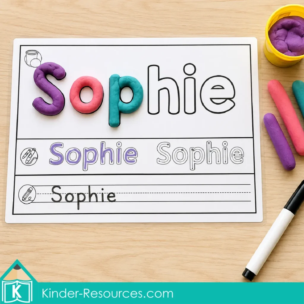 Editable play dough mat personalized with the name Sophie for building, tracing, and handwriting practice