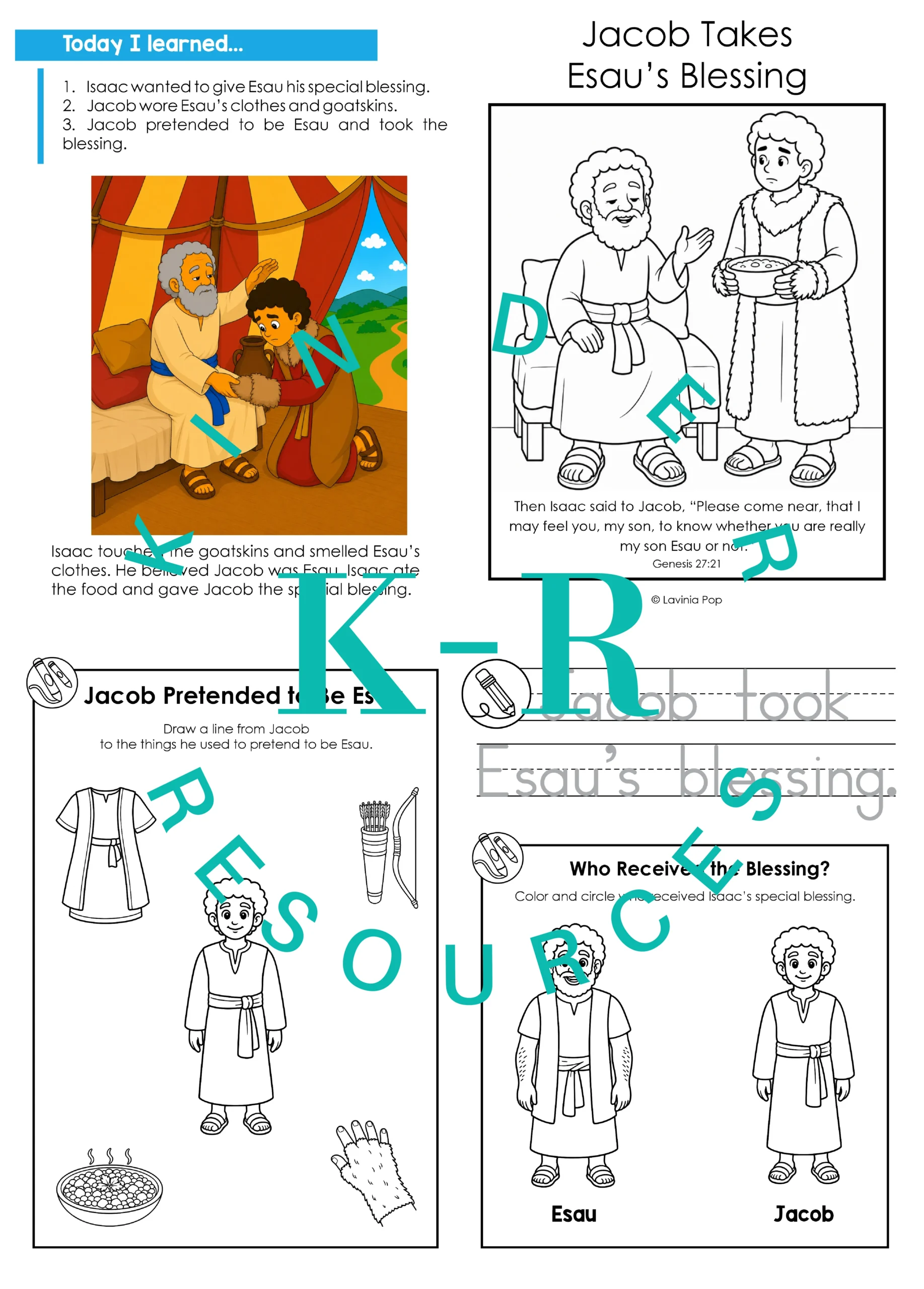 Printable take home booklet with a Bible verse coloring page, lesson review, tracing sentence, matching activity, and blessing comprehension question.