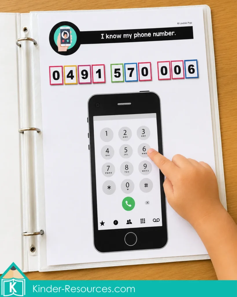 Phone Number Practice Activity where a child locates each numeral on a realistic printed phone keypad.
