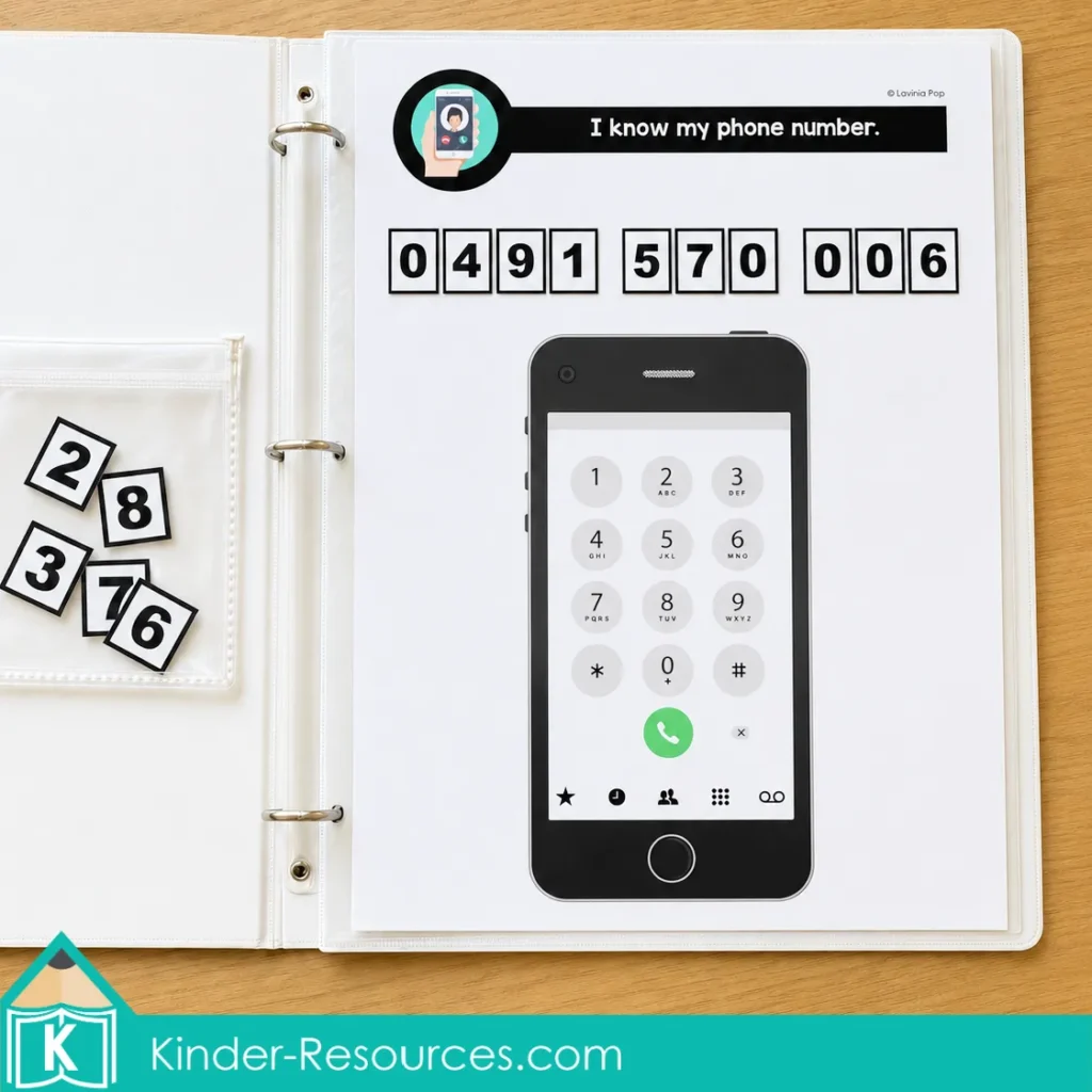 Phone Number Practice Activity using black and white numeral tiles for a printer friendly learning option.