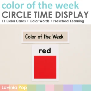 Cover of the Color of the Week Circle Time Display showing the printable header and red color card for preschool circle time and color-word learning.