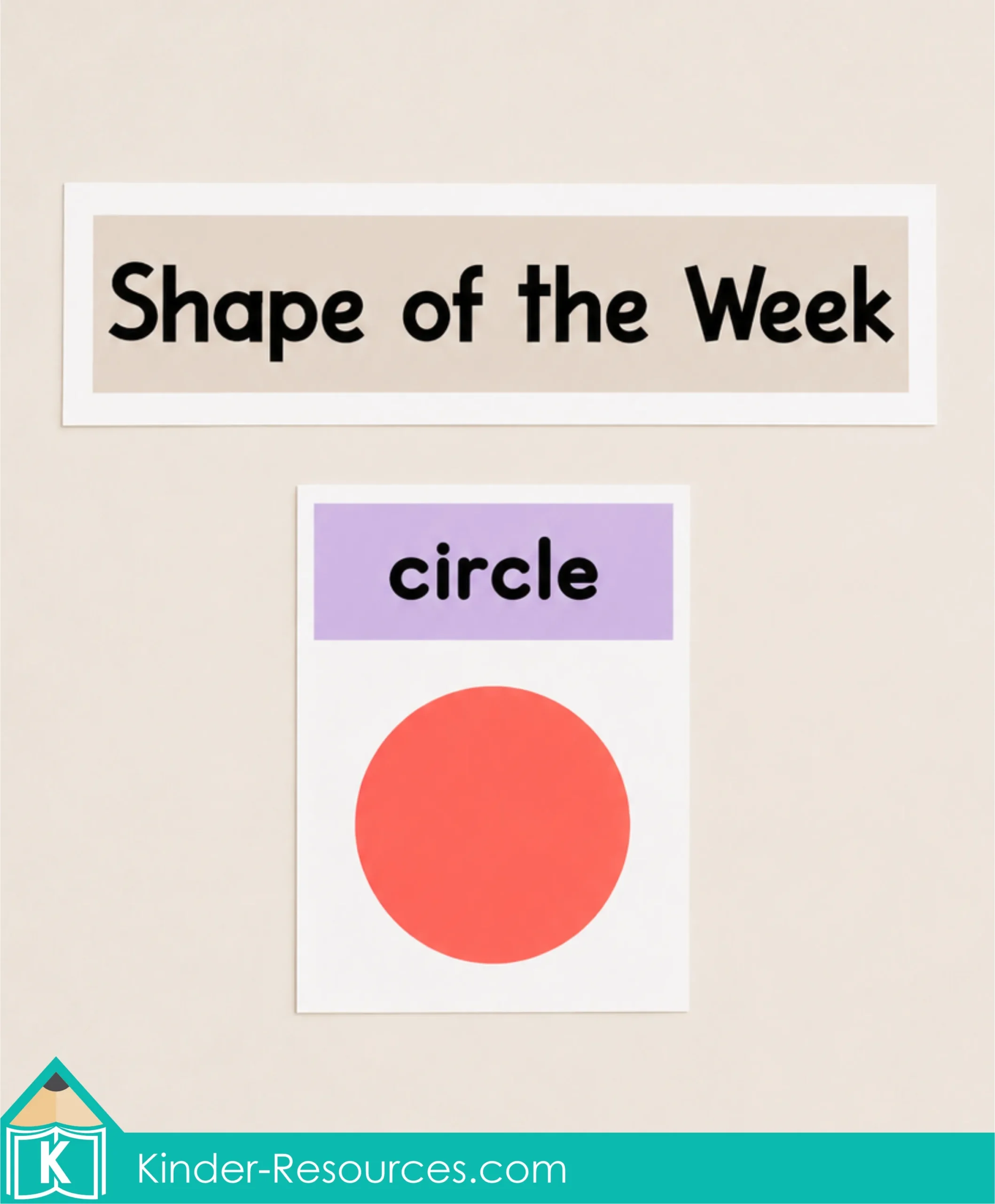 Shape of the Week Preschool Circle Time Display Cover Shape of the Week Preschool Circle Time Display cover featuring the printable header and circle card with 16 shape cards and matching shape words for preschool learning.