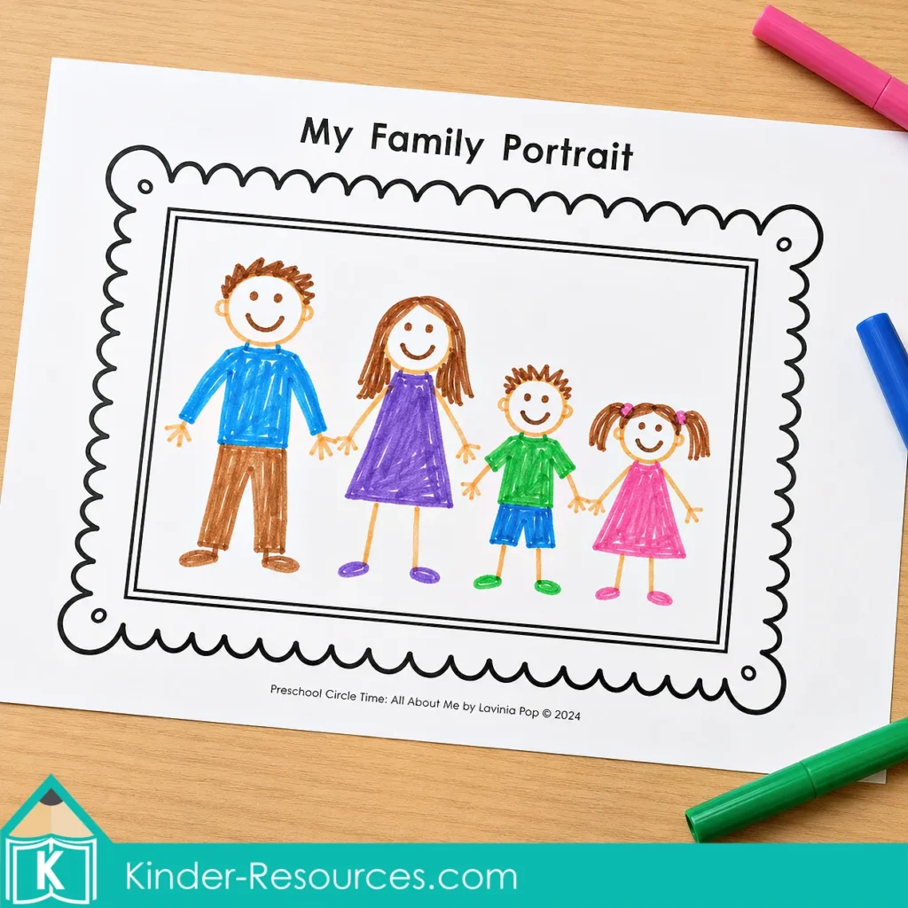 All About Me family portrait activity with space for children to draw the people who are important in their family.