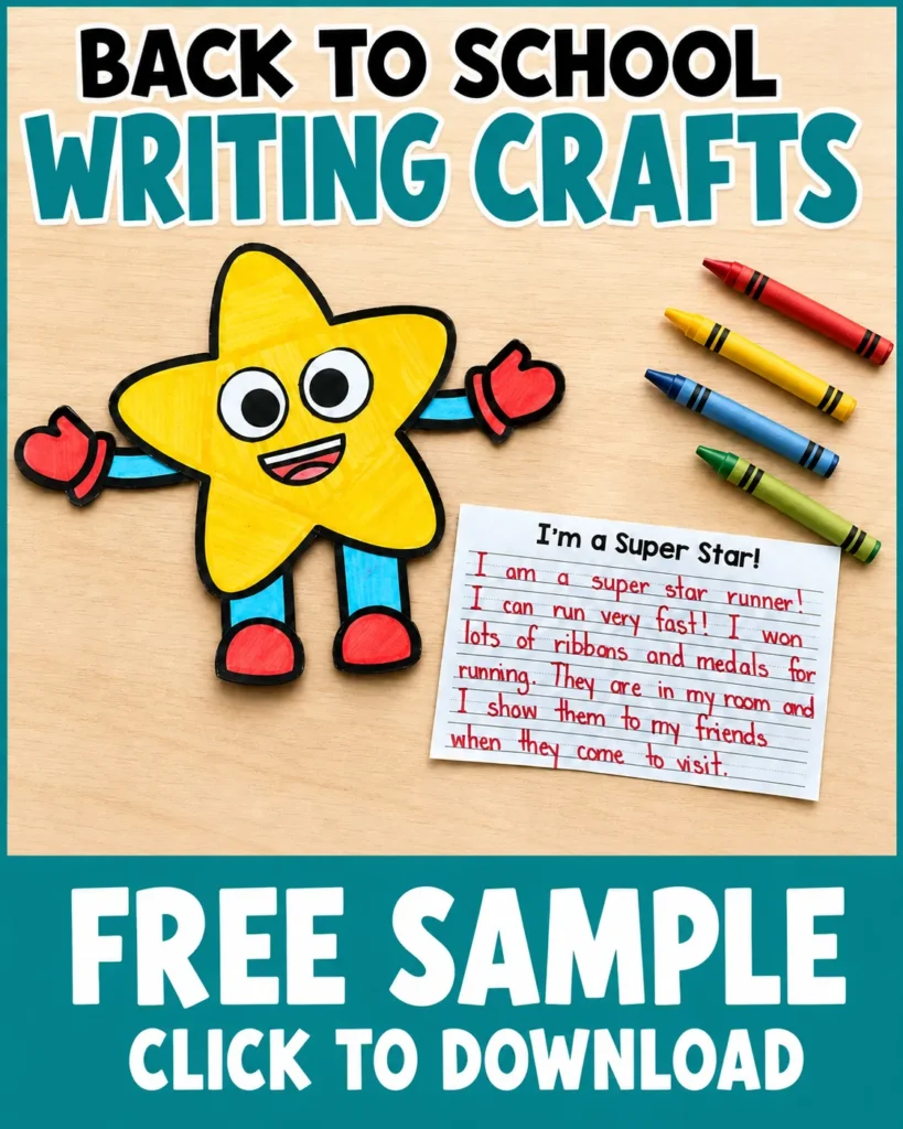 Download a free Super Star back to school writing craft with a completed writing response.