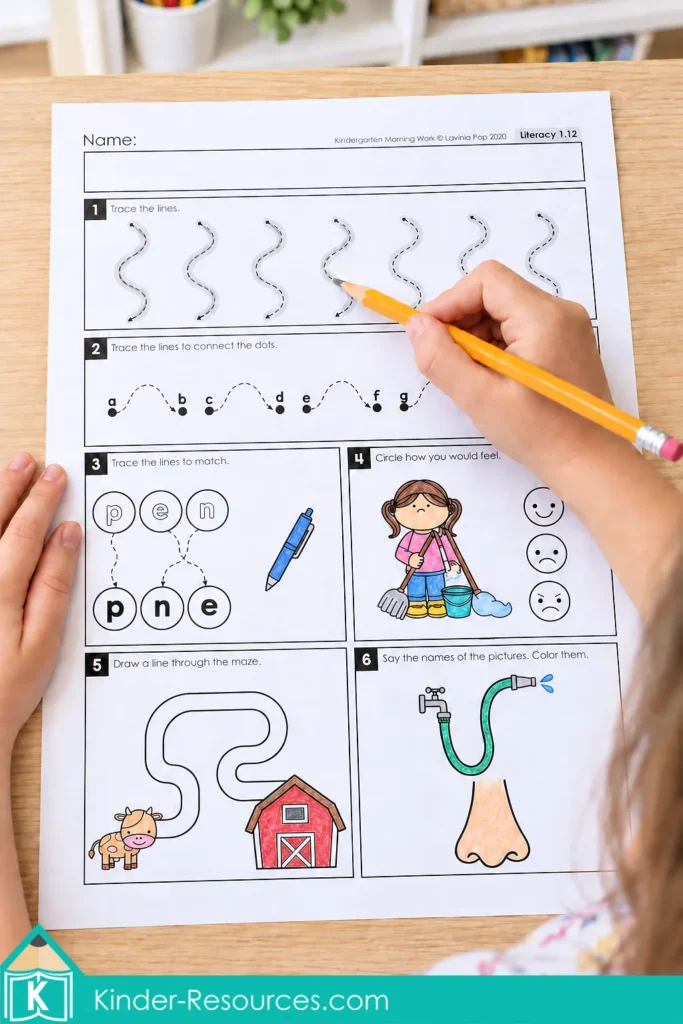 Kindergarten Morning Work Line Tracing Practice