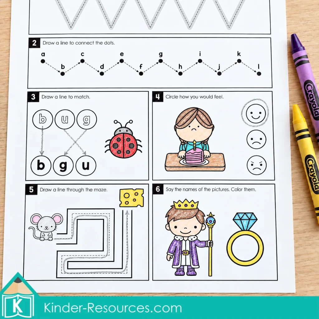 Kindergarten Literacy Morning Work with Letter Matching and Rhyming