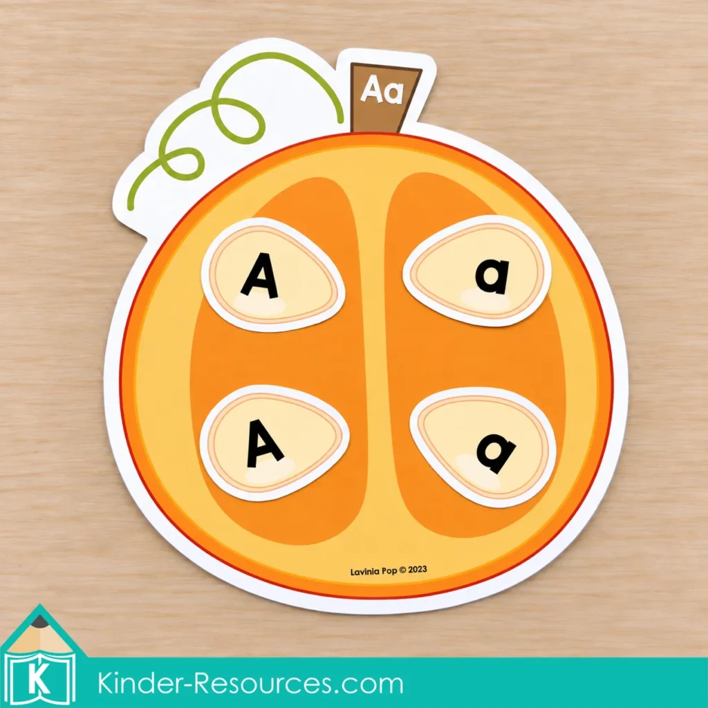 Pumpkin Centers for Preschool: Uppercase and Lowercase Letter Matching