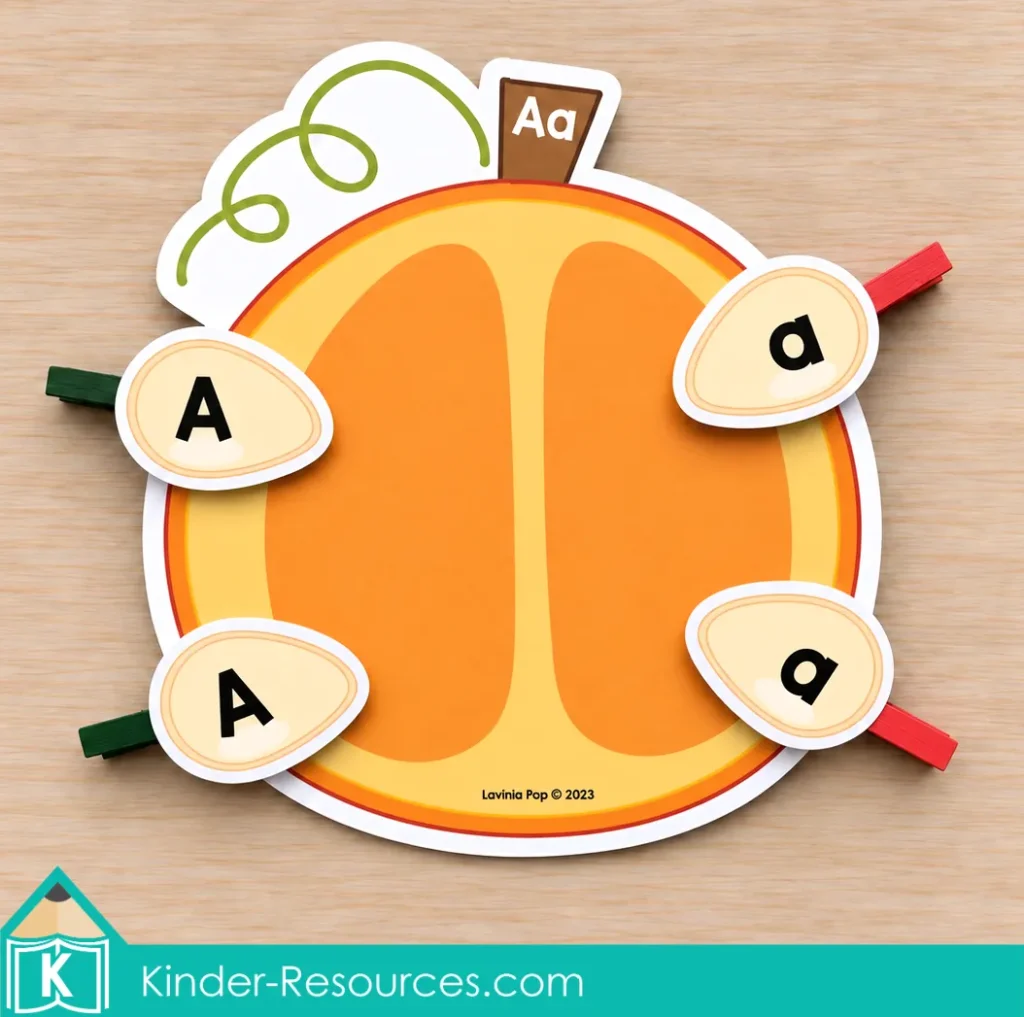 Pumpkin Centers for Preschool: Alphabet Matching with Clothespins