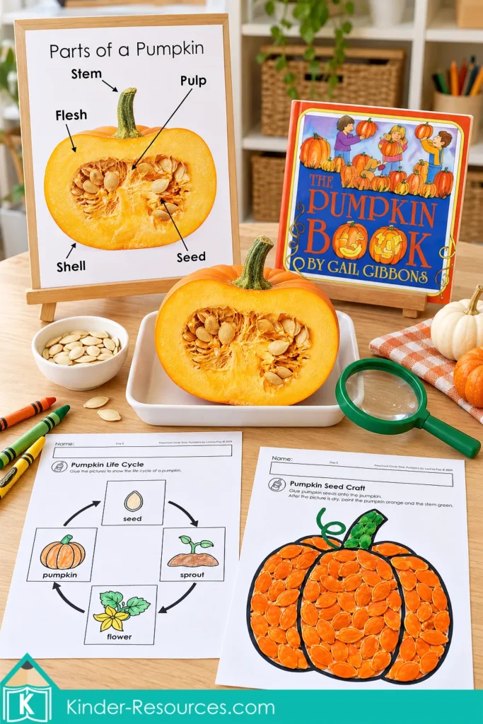 Pumpkin Circle Time Activities for Preschool: Pumpkin Science and Seed Art