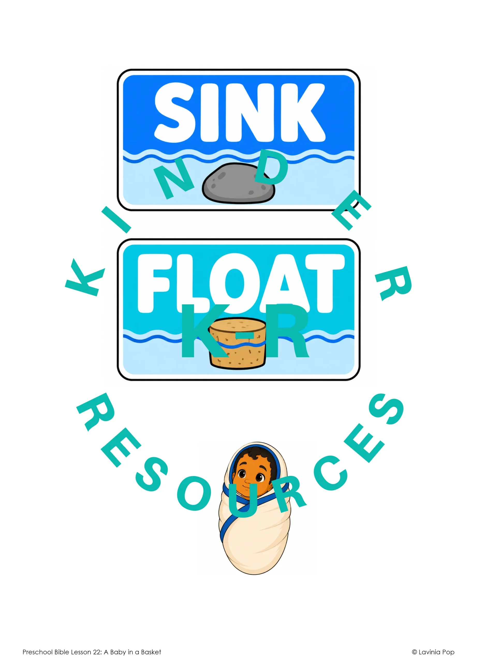 Sink and float labels with Baby Moses cutout for a preschool Bible science activity
