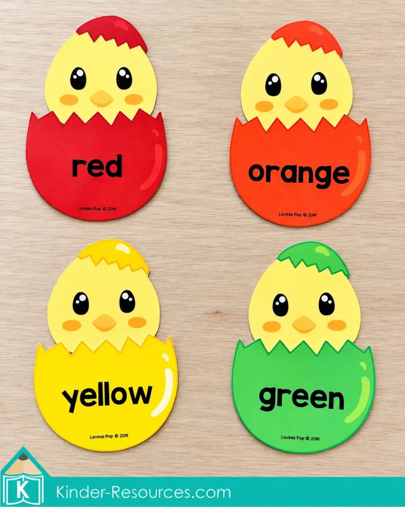 Farm Preschool Center Activities. Matching colors with hatching chicks and eggshells