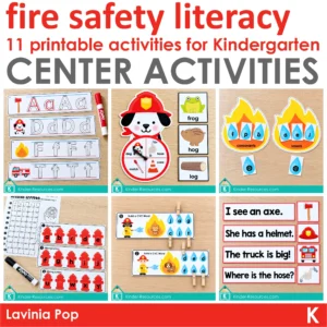 Fire Safety Center Activities for Preschool & Kindergarten | 11 printable literacy activities | fire fighter | community helper